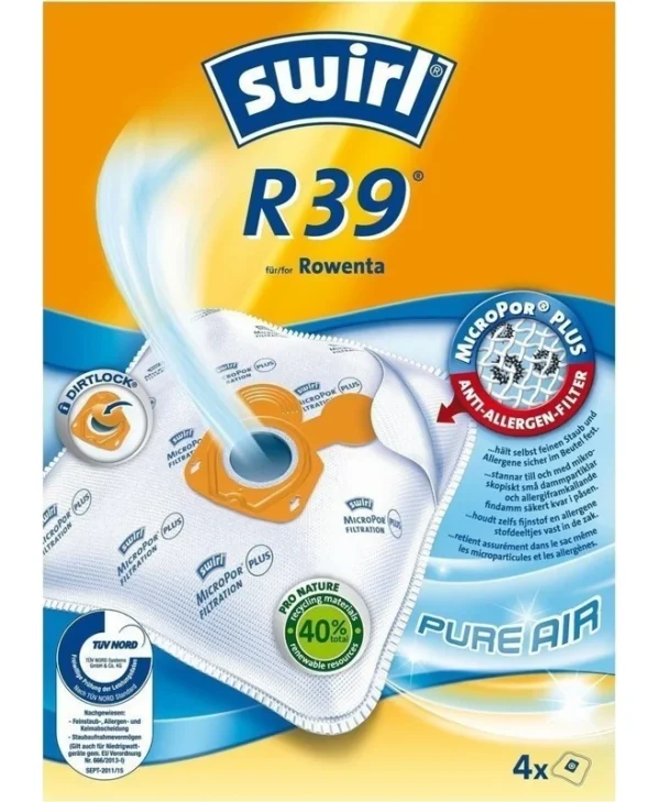 Swirl R39 Σακούλες Σκούπας 4τμχ Συμβατή με Σκούπα Rowenta 216352