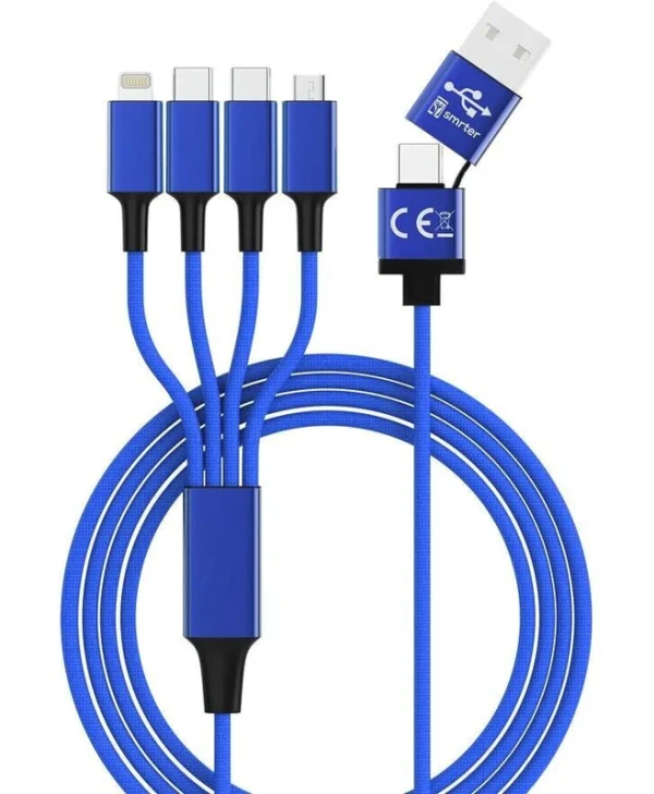 Smrter Regular USB to Lightning / Type-C / micro USB Cable 3A Μπλε 1m SMRTER_ELITE_C_NB