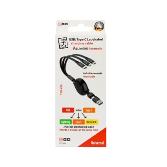 2GO Retractable USB to Lightning / Type-C / micro USB Cable 1m 797505
