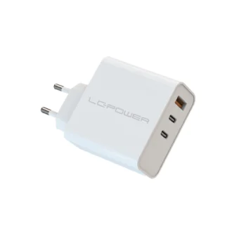 LC-Power Φορτιστής Χωρίς Καλώδιο GaN με Θύρα USB-A και 2 Θύρες USB-C 65W Power Delivery Λευκός LC-GAN-65