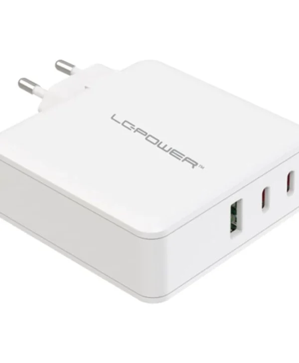 LC-Power Φορτιστής Χωρίς Καλώδιο GaN με Θύρα USB-A και 2 Θύρες USB-C 100W Power Delivery Λευκός (LC-GAN-100)