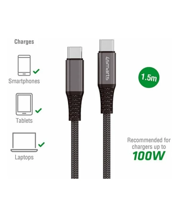 4Smarts Braided USB 2.0 Cable USB-C male - USB-C 100W PD Μαύρο 1.5m 456266