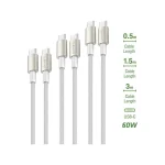 4smarts Type-c To Type-c Cables Premiumcord 60w Set 3 Pieces 0.5m+1.5m+3m White Silver 540621