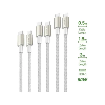 4smarts Type-c To Type-c Cables Premiumcord 60w Set 3 Pieces 0.5m+1.5m+3m White Silver 540621