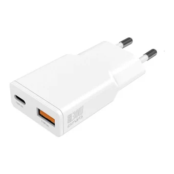 4Smarts Φορτιστής Χωρίς Καλώδιο GaN με Θύρα USB-A και Θύρα USB-C 30W Power Delivery Λευκός (Slim Duos) 541125