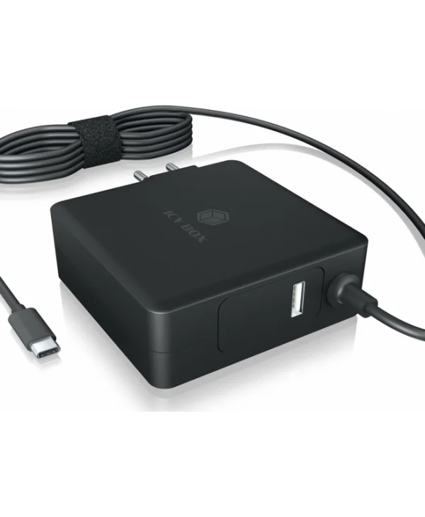Icy Box Φορτιστής με Ενσωματωμένο Καλώδιο USB-C 90W Power Delivery Μαύρος (IB-PS101-PD)