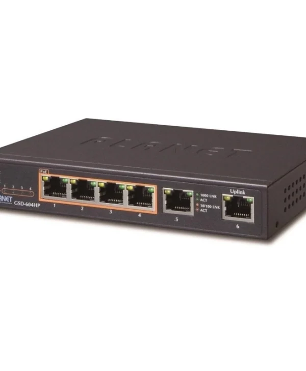 Planet GSD-604HP Unmanaged L2 PoE+ Switch με 4 Θύρες Gigabit (1Gbps) Ethernet