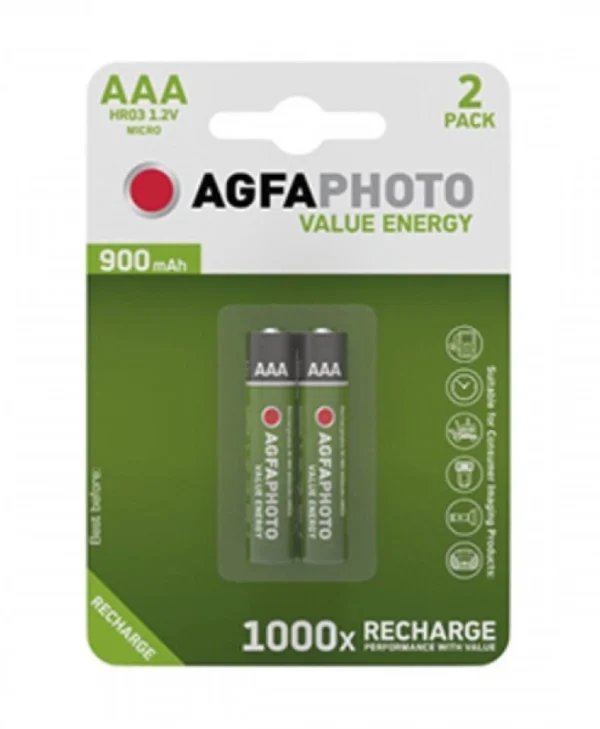 AgfaPhoto Επαναφορτιζόμενες Μπαταρίες AAA Ni-MH 900mAh 1.2V 2τμχ 131-802824