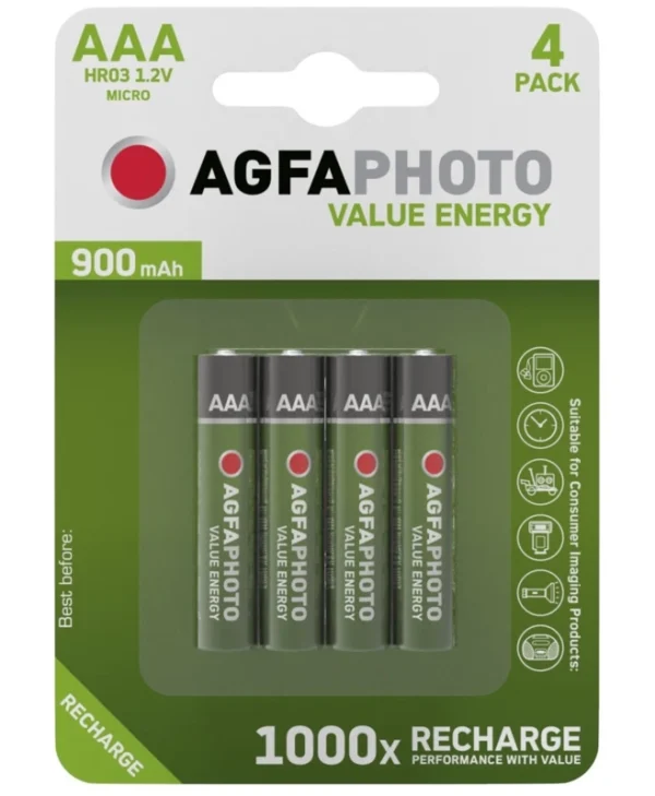 AgfaPhoto Επαναφορτιζόμενη Μπαταρία AAA 900mAh 131-802756