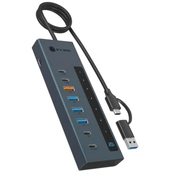 Icy Box Hub 9 Θυρών με σύνδεση USB-A Γκρι 61158