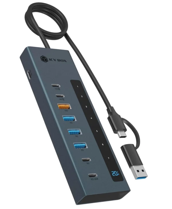 Icy Box Hub 9 Θυρών με σύνδεση USB-A Γκρι 61158