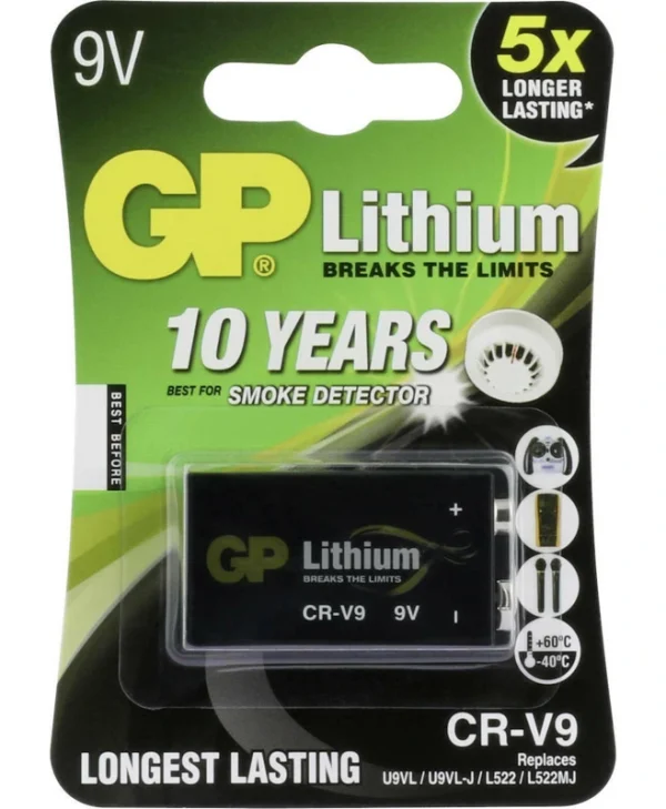 GP Batteries Μπαταρία Λιθίου 9V Για Ανιχνευτές Καπνού & Συστήματα Ασφαλείας 1τμχ 16245
