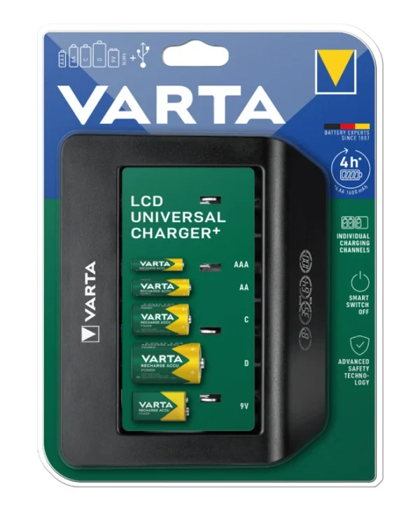 Varta LCD Universal Charger+ 4 Μπαταριών Ni-MH Μεγέθους AA/AAA/9V/D 18658
