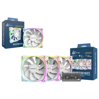 Montech Reverse Blade Case Fan 76.2mm (1600rpm / 59cfm) με ARGB Φωτισμό και Σύνδεση 4-Pin PWM / 3-Pin 3τμχ Λευκό RX120 PWM WHITE 3 IN 1