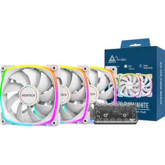 Montech Case Fan 120mm (1699rpm) με ARGB Φωτισμό και Σύνδεση 4-Pin PWM 3τμχ Λευκό LUMT-013