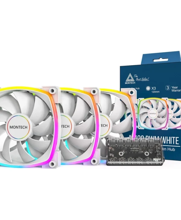 Montech Case Fan 120mm (1699rpm) με ARGB Φωτισμό και Σύνδεση 4-Pin PWM 3τμχ Λευκό LUMT-013