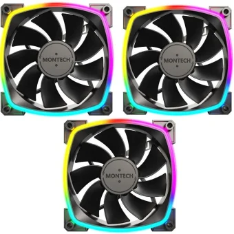 Montech Reverse Blade Case Fan 76.2mm (59cfm) με ARGB Φωτισμό και Σύνδεση 4-Pin PWM / 3-Pin 3τμχ RX120 PWM BLACK 3 IN 1