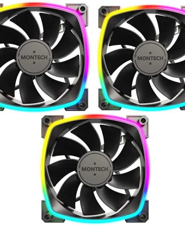 Montech Reverse Blade Case Fan 76.2mm (59cfm) με ARGB Φωτισμό και Σύνδεση 4-Pin PWM / 3-Pin 3τμχ RX120 PWM BLACK 3 IN 1