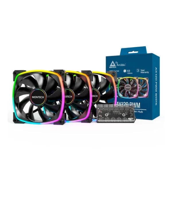 Montech Case Fan 120mm (1600rpm / 59cfm) με ARGB Φωτισμό και Σύνδεση 4-Pin PWM 3τμχ LUMT-012