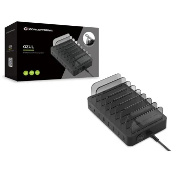 Conceptronic Βάση Φόρτισης με 6 Θύρες USB-A και 2 Θύρες USB-C 75W Power Delivery σε Μαύρο χρώμα (OZUL02B)