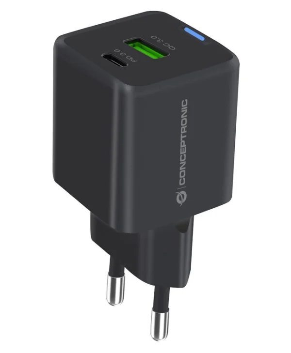 Conceptronic Φορτιστής Χωρίς Καλώδιο με Θύρα USB-A και Θύρα USB-C 20W Power Delivery / Quick Charge 3.0 / Quick Charge 2.0 Μαύρος (ALTHEA15B)