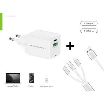Conceptronic Φορτιστής με Θύρα USB-A και Θύρα USB-C 33W Power Delivery / Quick Charge 2.0 Λευκός (ALTHEA16W)