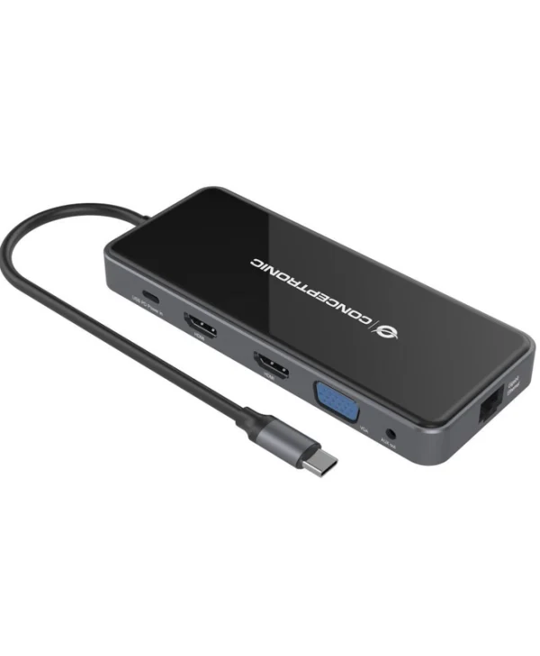 Conceptronic USB-C Docking Station με HDMI 4K PD Ethernet και συνδεση 2 Οθονών Μαύρο (DONN15G)