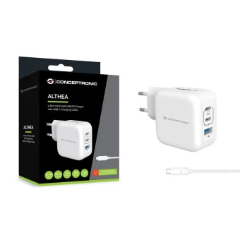 Conceptronic Φορτιστής GaN με Θύρα USB-A και 2 Θύρες USB-C και Καλώδιο USB-C - USB-C 67W Power Delivery Λευκός (ALTHEA17W)