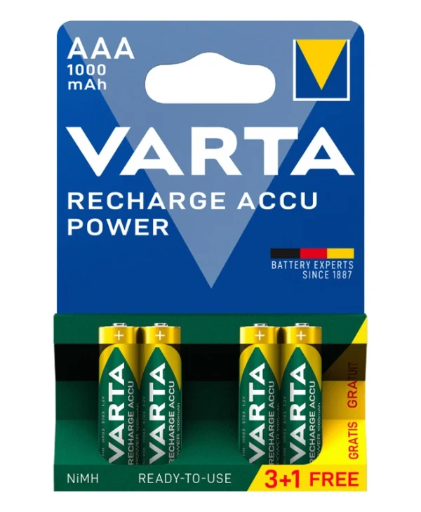 Varta Rechargeable Accu Επαναφορτιζόμενες Μπαταρίες AAA Ni-MH 1000mAh 1.2V 4τμχ 05703301404