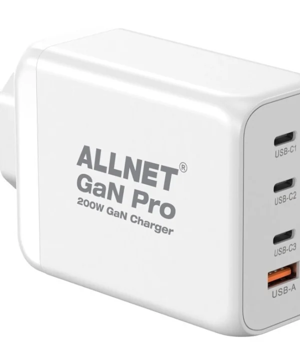 Allnet Φορτιστής Χωρίς Καλώδιο GaN με Θύρα USB-A και 3 Θύρες USB-C 200W Power Delivery Λευκός PSU-GaNPD-USB-1A3C-200W