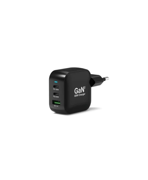 Port Designs Φορτιστής GaN με Θύρα USB-A και 2 Θύρες USB-C και Καλώδιο USB-C - USB-C 65W Power Delivery Μαύρος 902065PEU