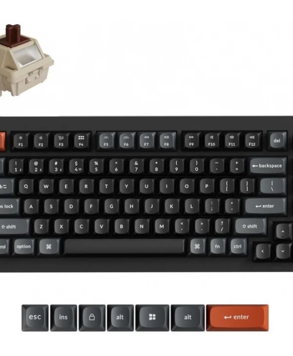 Keychron V1 Ultra 8K V1U-D3 Ασύρματο Gaming Μηχανικό Πληκτρολόγιο 75% με Keychron Silk POM Brown διακόπτες και RGB φωτισμό (Αγγλικό US)