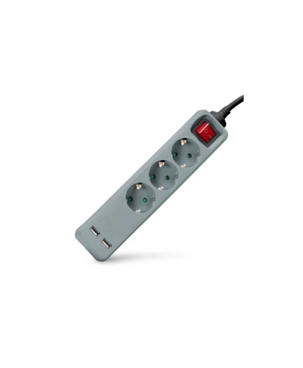 Entac Πολύπριζο Aσφαλείας 3 Θέσεων με USB-A, Διακόπτη και Καλώδιο 1.5m Γκρι ESE1.5G3-1.5-SW-USB-GR
