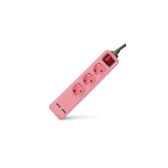 Entac Πολύπριζο Aσφαλείας 3 Θέσεων με 2 USB-A, Διακόπτη και Καλώδιο 1.5m Ροζ ESE1.5G3-1.5-SW-USB-P
