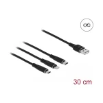 DeLock Regular USB to Lightning / Type-C / micro USB Cable Μαύρο 0.3m (87152) - Image 2