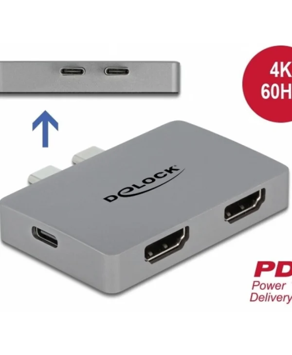 Delock Adapter Macbook 2 X Usb Type C To 2 X Hdmi 4k60hz + 1 X Usb-c Pd 100w Delock 64123
