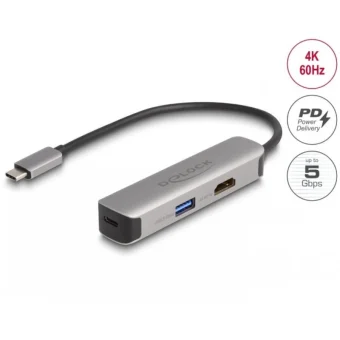 DeLock USB-C Docking Station με HDMI 4K PD Ασημί (61060)