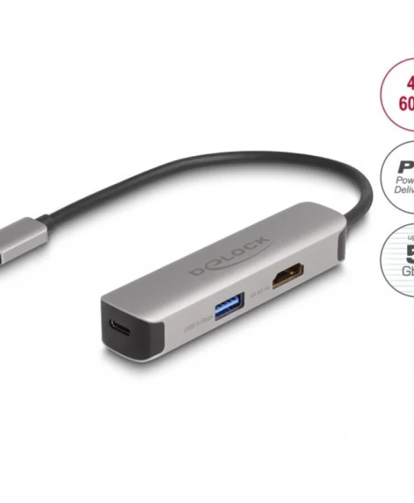 DeLock USB-C Docking Station με HDMI 4K PD Ασημί (61060)