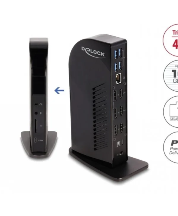 DeLock USB-C Docking Station με HDMI/DisplayPort 4K PD Ethernet 3x HDMI/3x DisplayPort 4K/USB Hub/LAN/SD/Audio/PD 96W Μαύρο (88051)