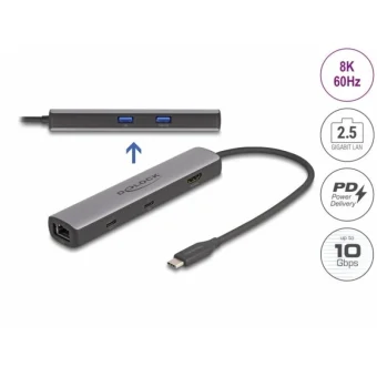 DeLock USB-C Docking Station με HDMI 4K PD Ethernet Γκρι (87865)