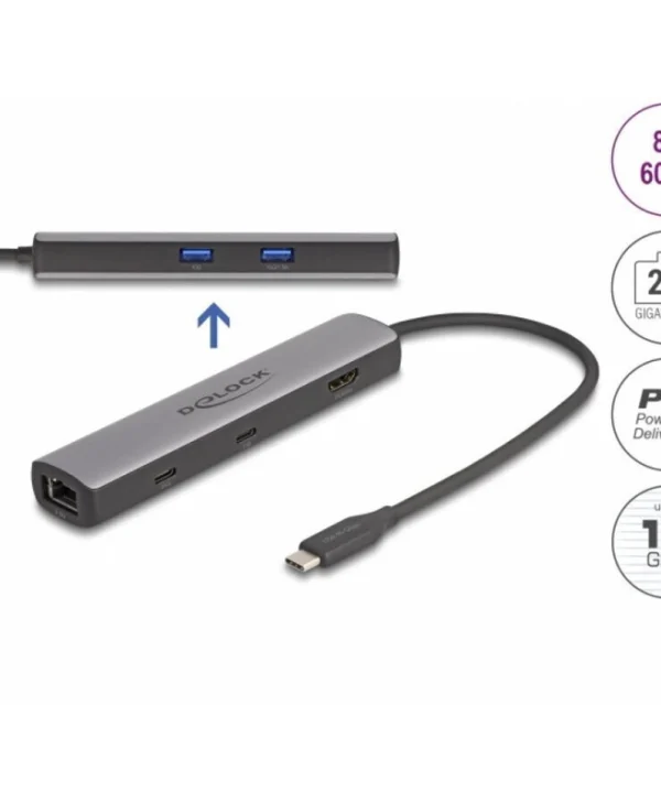 DeLock USB-C Docking Station με HDMI 4K PD Ethernet Γκρι (87865)