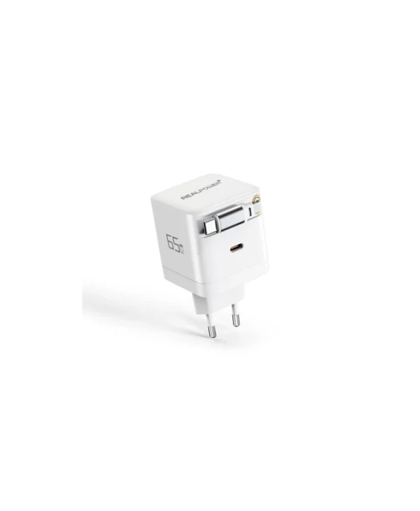RealPower Φορτιστής GaN με Θύρα USB-C και Καλώδιο USB-C 65W Power Delivery Λευκός 547527