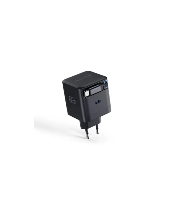 RealPower Φορτιστής GaN με 2 Θύρες USB-C και Καλώδιο USB-C 65W Power Delivery Μαύρος (547528)