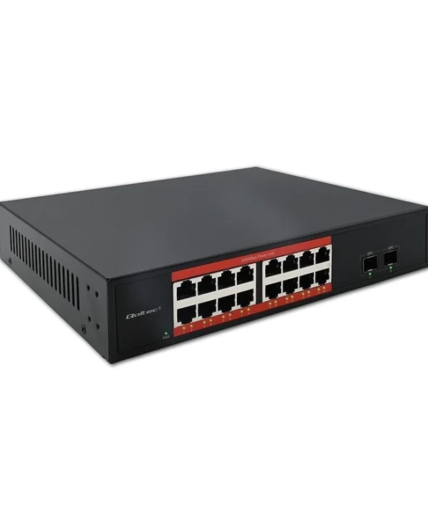 Qoltec 52364 Unmanaged L2 PoE Switch με 16 Θύρες Gigabit (1Gbps) Ethernet και 2 SFP Θύρες