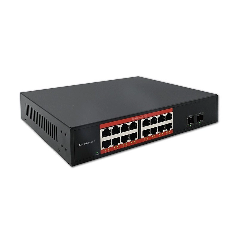 1 Qoltec 52364 Unmanaged L2 PoE Switch με 16 Θύρες Gigabit (1Gbps) Ethernet και 2 SFP Θύρες - Image 1