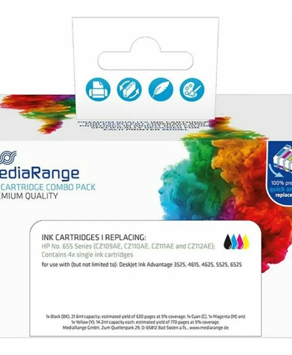 MediaRange Πακέτο Συμβατών Μελανιών Εκτυπωτή InkJet HP 655 Πολλαπλό (Color) / Μαύρο 4τμχ MRHP655