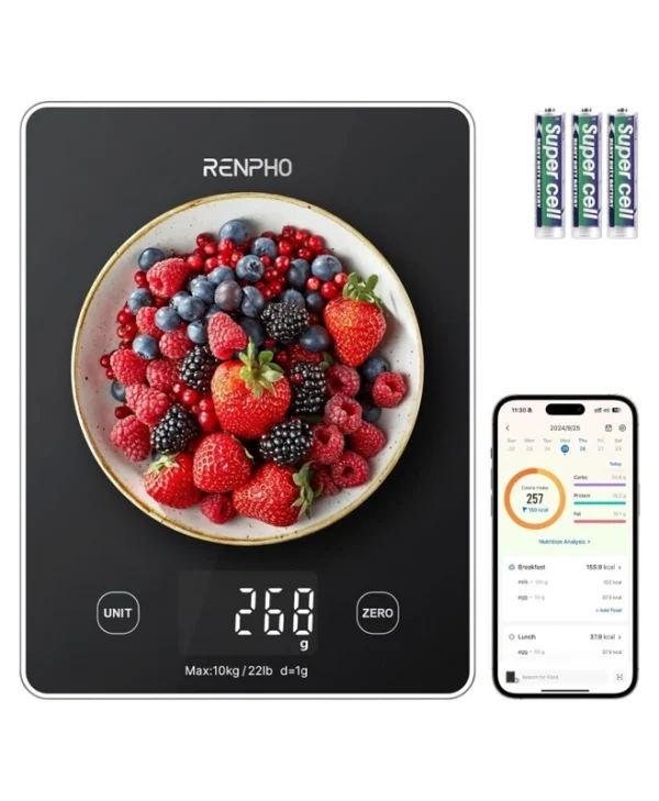 Renpho Ψηφιακή Ζυγαριά Κουζίνας έως 10kg Μαύρη PEU-R-T001-BK