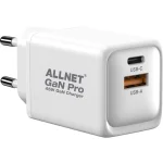 Allnet Φορτιστής Χωρίς Καλώδιο GaN με Θύρα USB-A και Θύρα USB-C 45W Power Delivery Λευκός PSU-GaNPD-USB-1A1C-45W