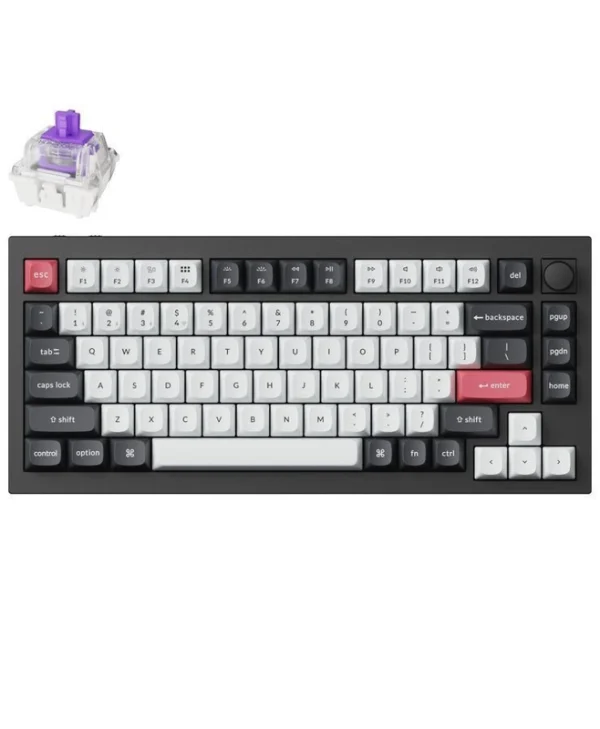 Keychron Q1H-M1 HE QMK Q1H-M1 Ασύρματο Gaming Μηχανικό Πληκτρολόγιο 75% με Gateron Double-Rail Magnetic Purple διακόπτες και RGB φωτισμό (Αγγλικό US) Carbon Black