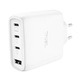 Trust Φορτιστής Χωρίς Καλώδιο GaN με Θύρα USB-A και 3 Θύρες USB-C 65W Λευκός (Maxo) 26068